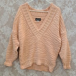 Women's O'kookai Thick Cotton Knitted Woven Long Sleeve Pullover Sweater Peach